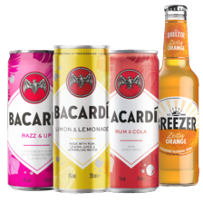 Bacardi Breezer of Bacardi razz & up, rum & cola of limon & lemonade